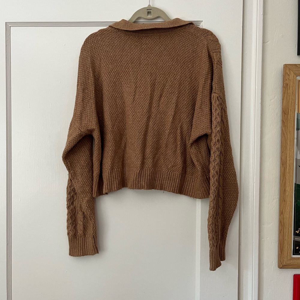 American Eagle Cropped Cable Knit Button Sweater … - image 6